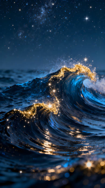 星光璀璨海浪夜空景象图片