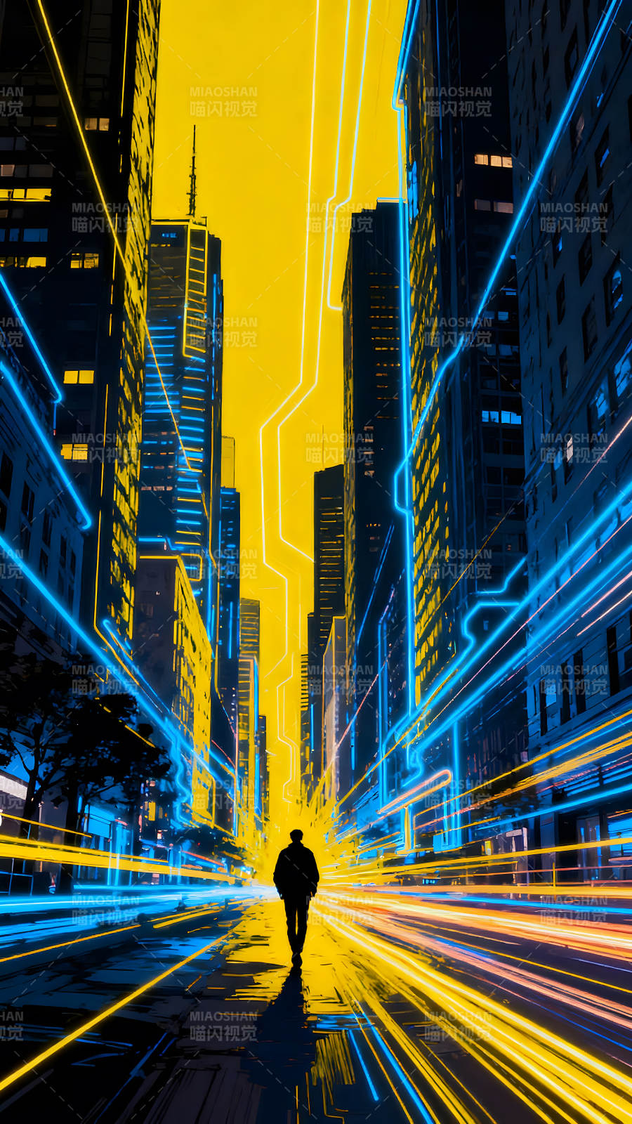 城市霓虹行人穿梭夜景图片
