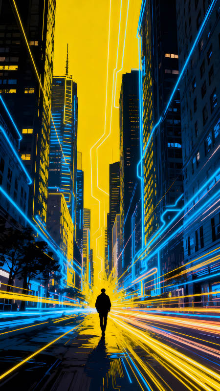 城市霓虹行人穿梭夜景图片