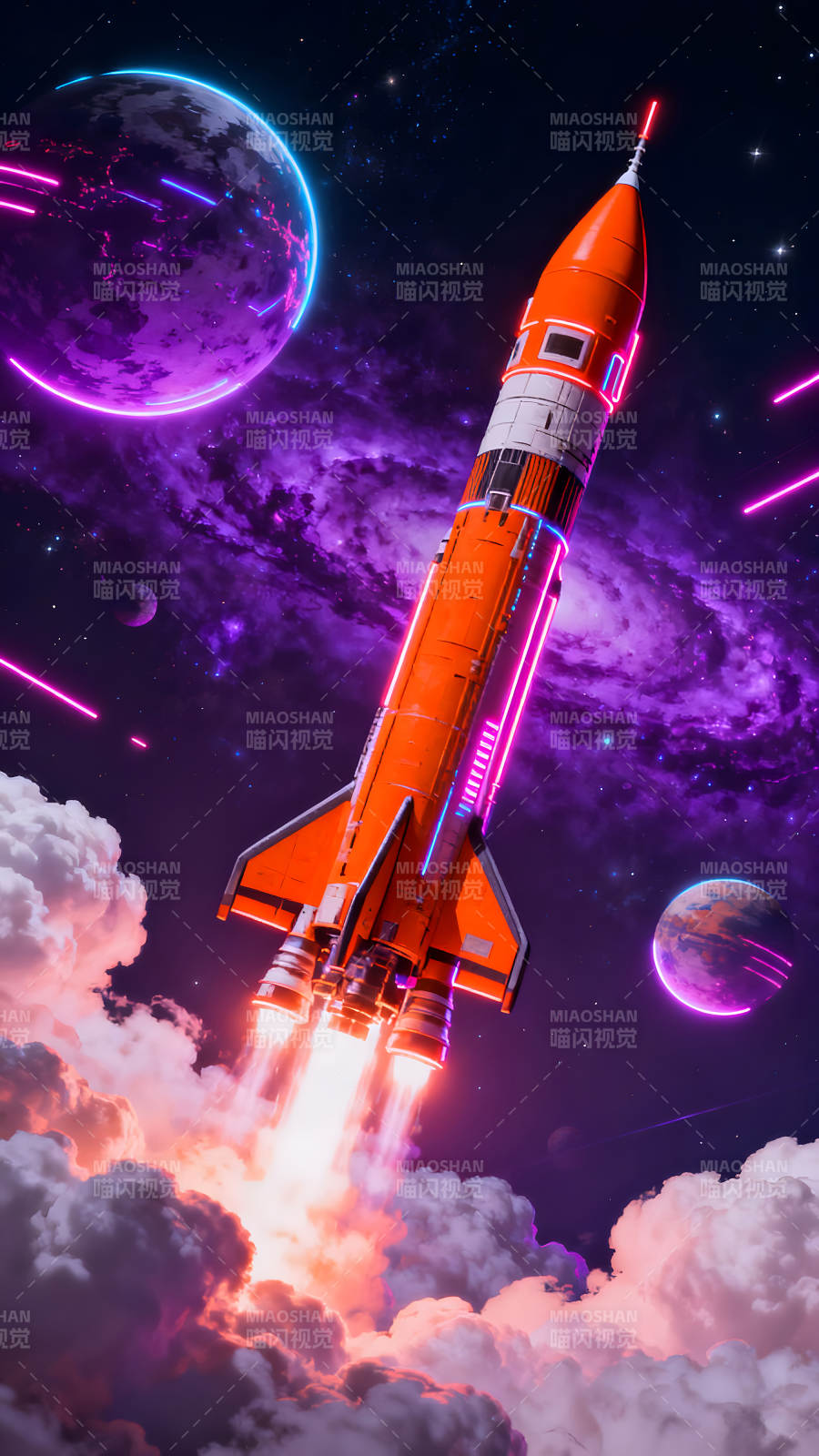 火箭发射进入宇宙探索星空奇景图片