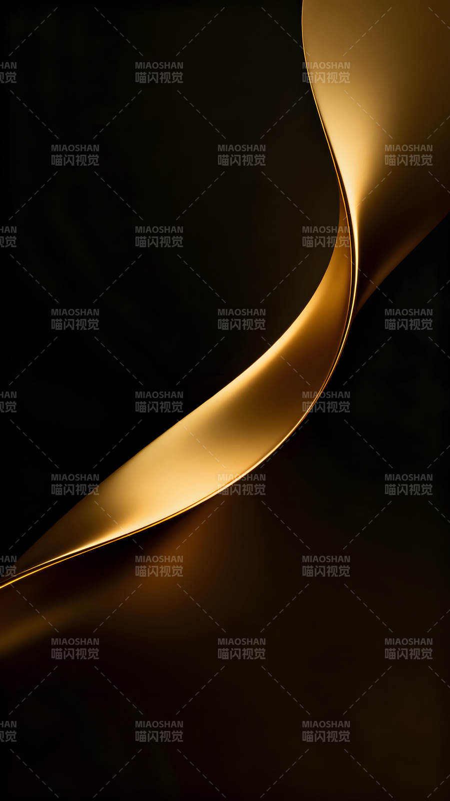 金色绸带在黑色的衬托下优雅弯曲图片