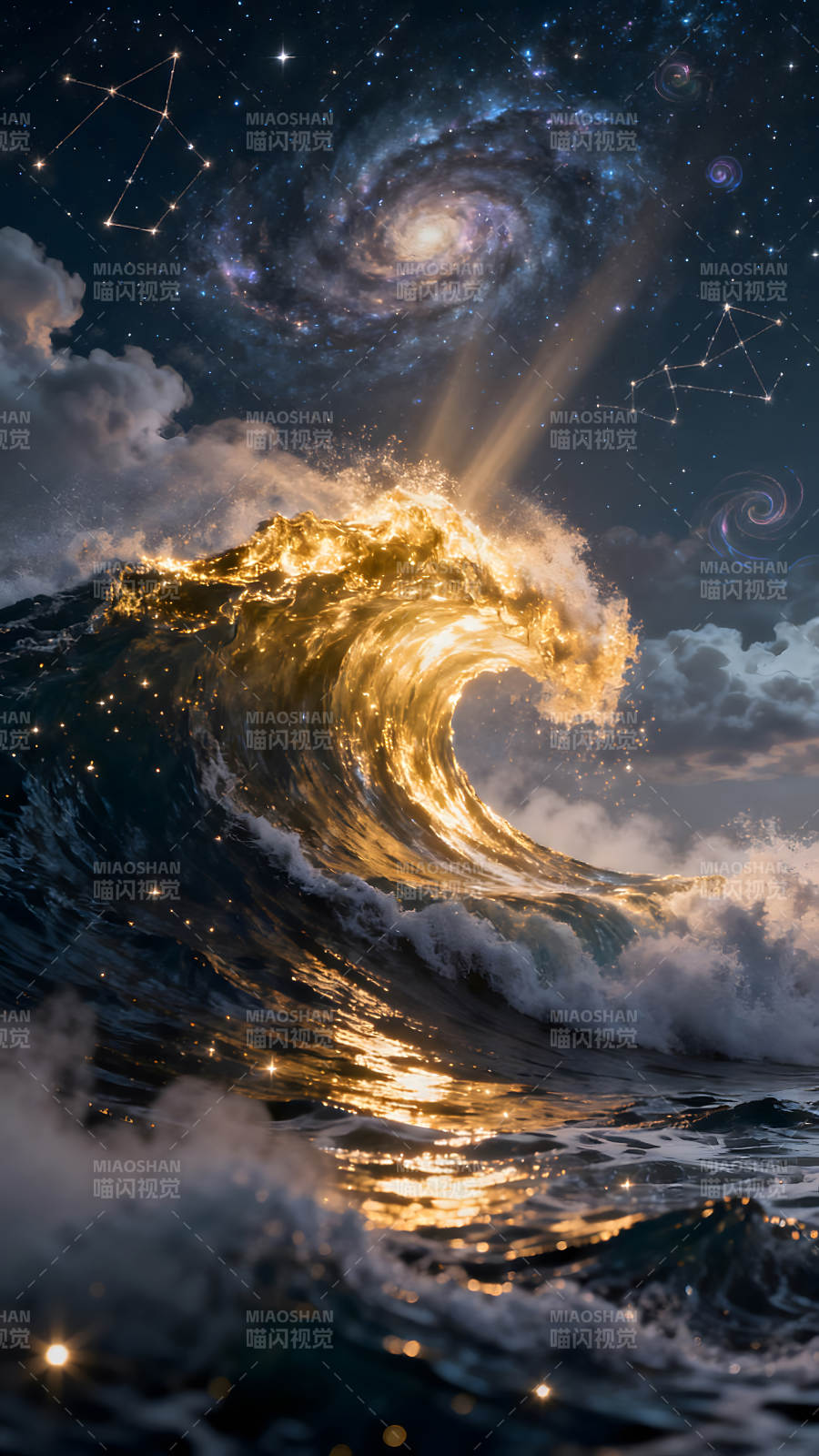 星空下的金色巨浪图片