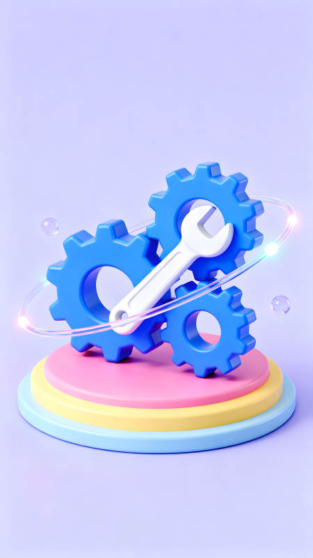 蓝色的齿轮和扳手组合的设计图片