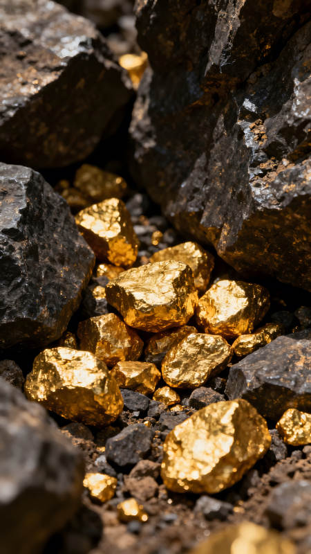 金块与岩石特写图片