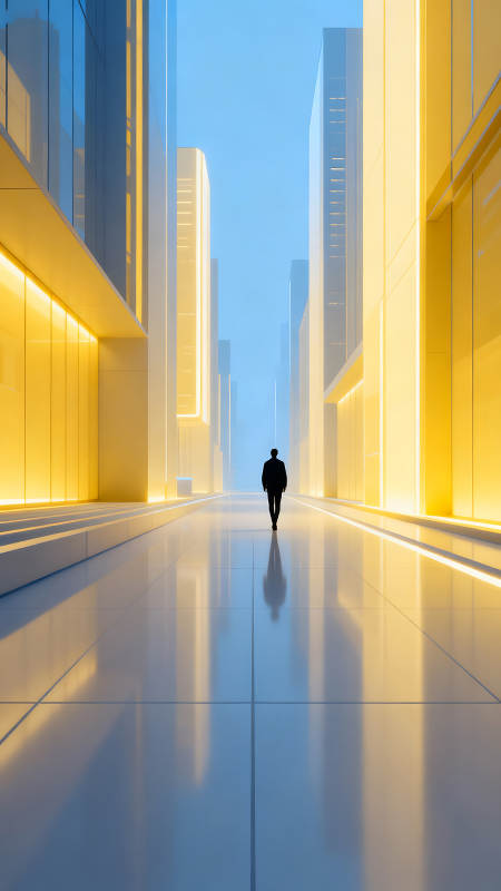 未来城市中的孤独行走者图片