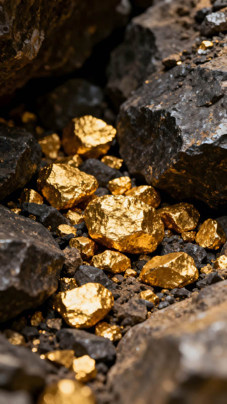 金光闪闪的金矿石与岩石图片