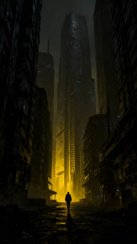 末日城市夜景一人孤行图片