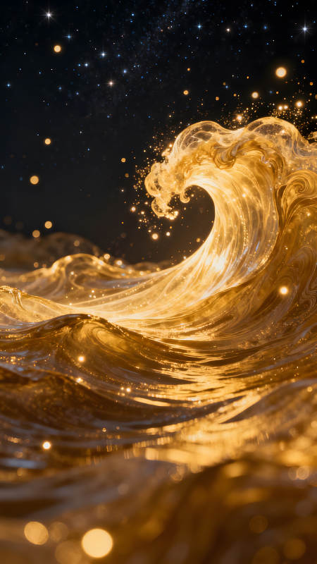金色的浪潮与星空图片