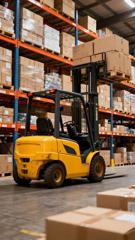 仓库里的叉车正在搬运货物图片