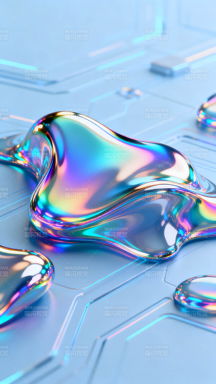 彩色水滴在电路板上反光图片