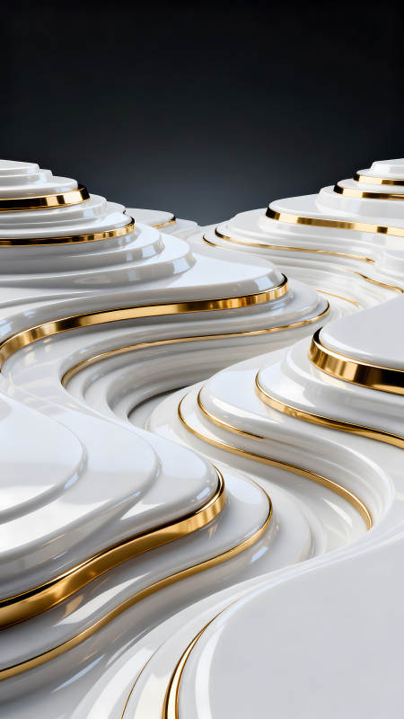 白色雕塑配金色线条图片