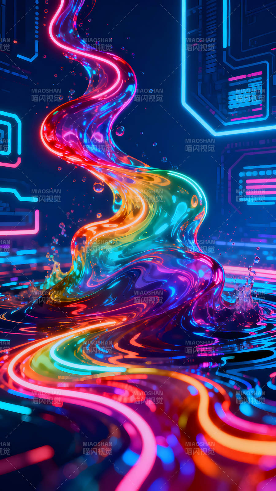 霓虹灯光液体流动艺术图片