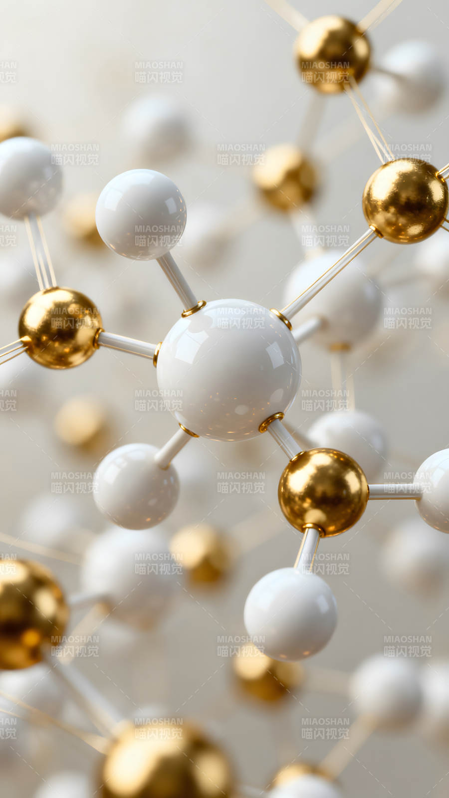分子结构模型金色与白色交织图片