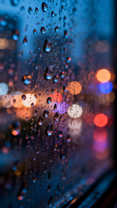 雨滴映衬城市夜景梦幻光影迷人图片