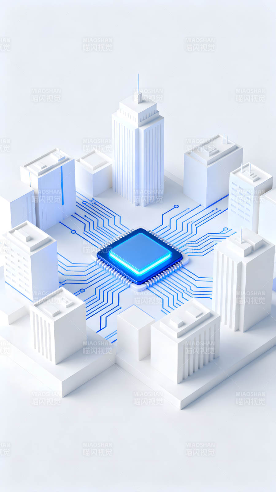芯片与城市互联互通的科技意象图片