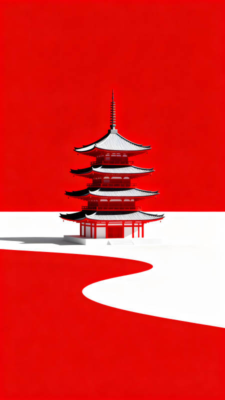 日本宝塔红色背景极简设计图片