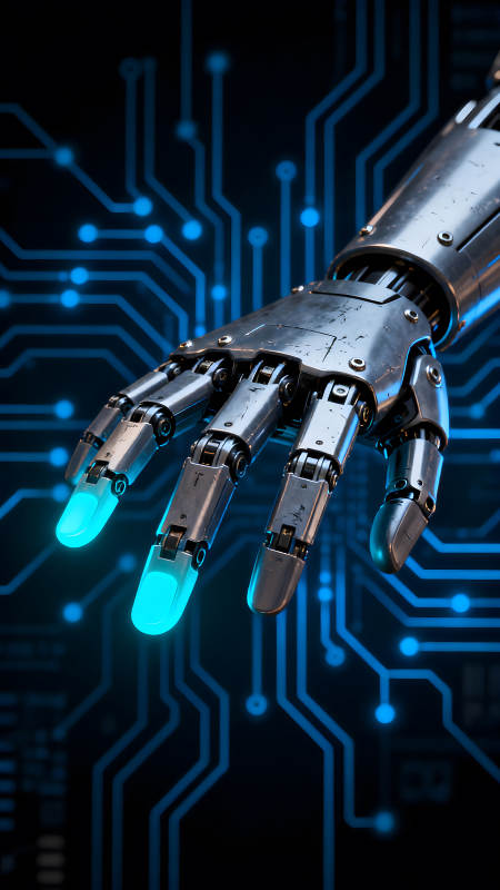 机器人手臂与电路板的未来科技感图片
