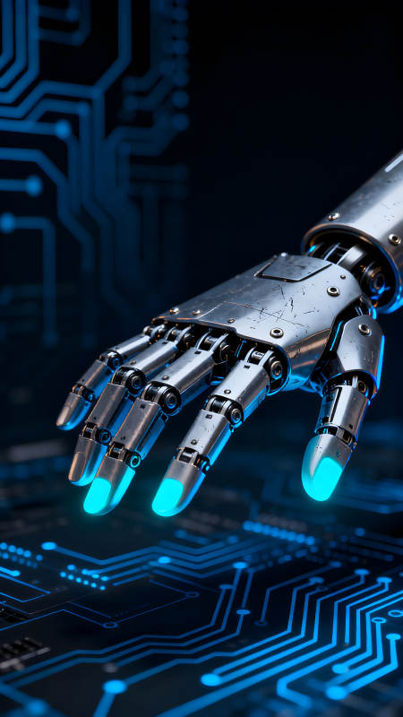 机器人手臂连接电路板科技感十足图片