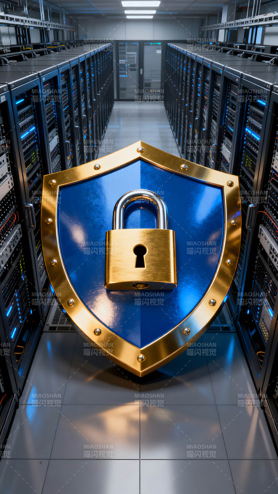 服务器安全防护金色盾牌锁图片