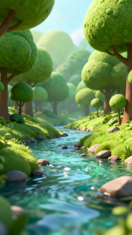 卡通森林溪流风光图片