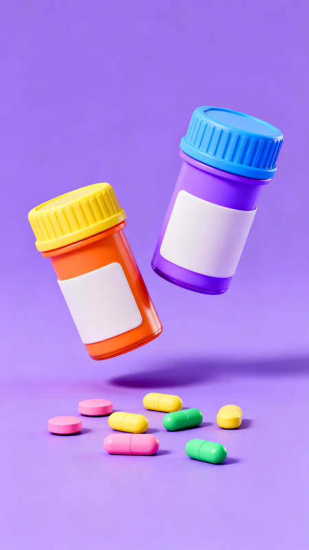 彩色药瓶与药丸的静物摄影图片