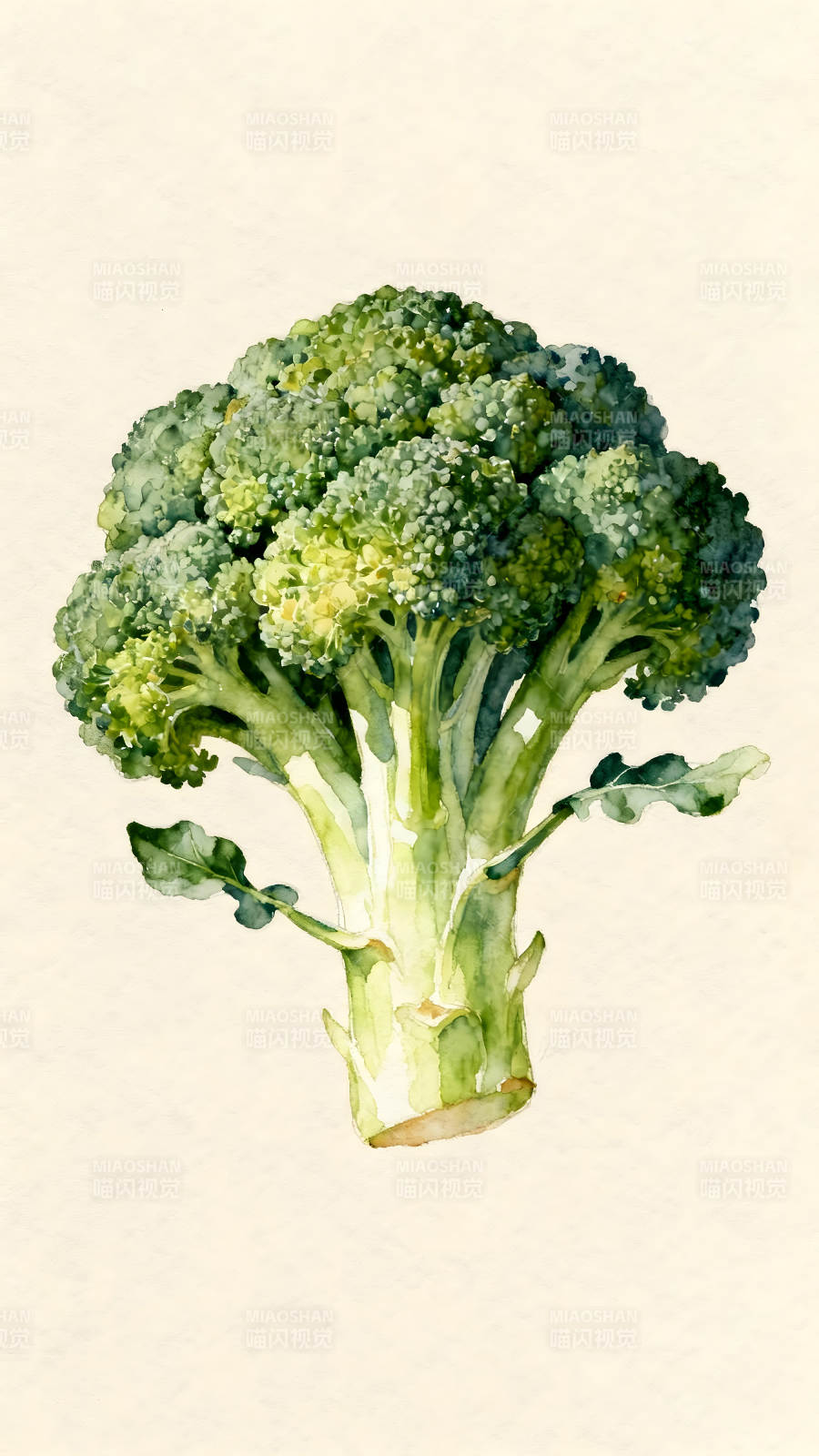 水彩绘制的绿色西兰花图片