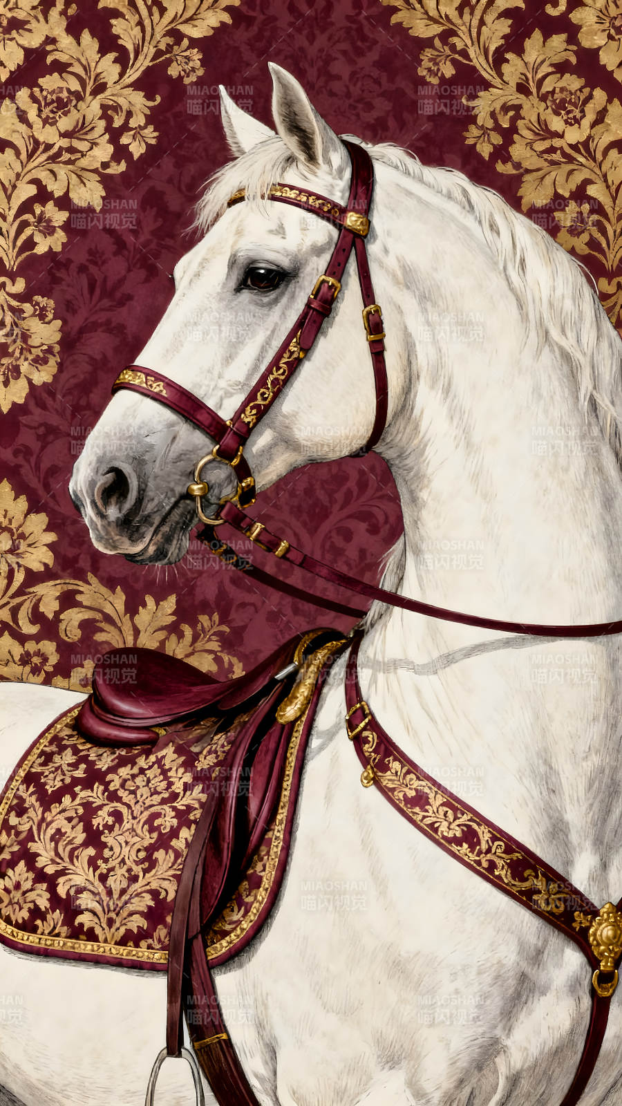 白马配红鞍饰图片