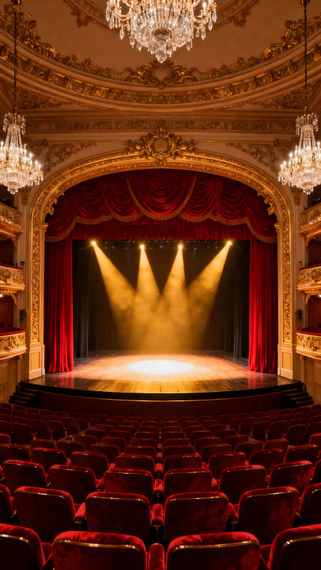 华丽剧院舞台红椅灯光图片
