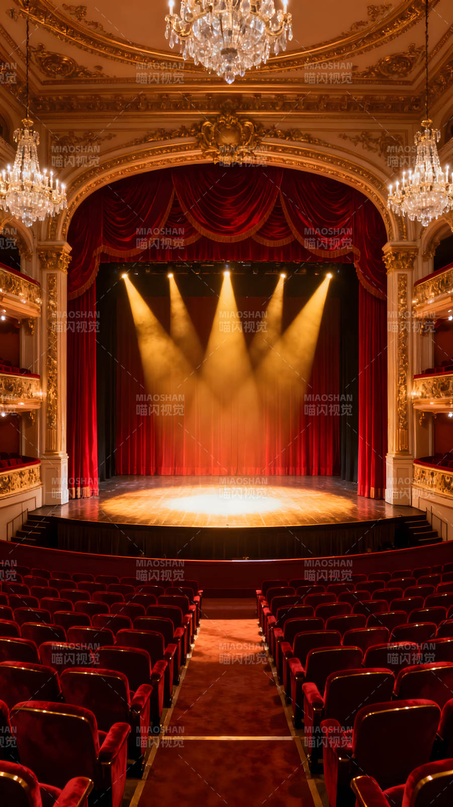 华丽剧院舞台景象聚光灯照亮演出图片