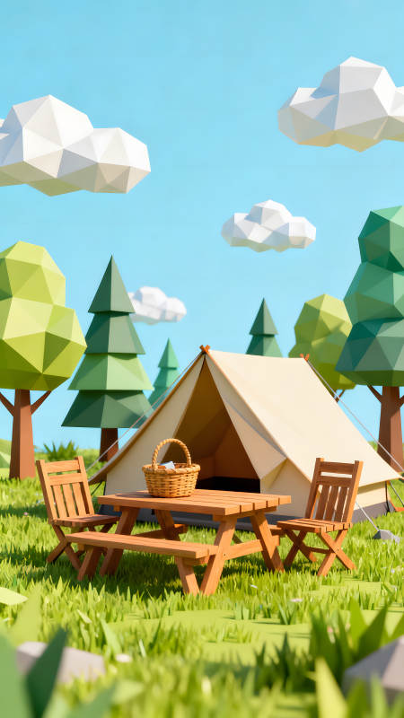 卡通露营场景野餐桌帐篷风景图片