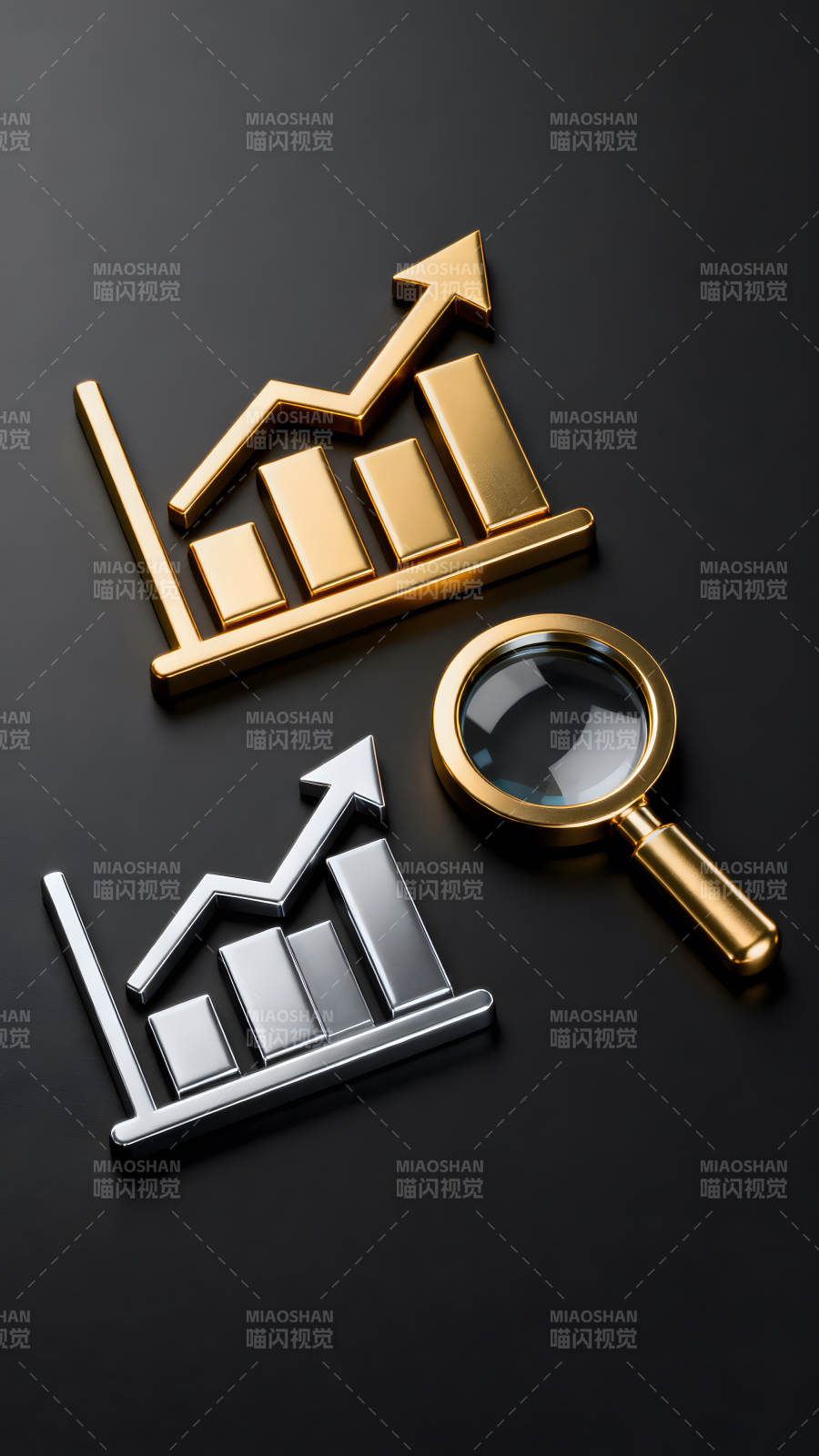 金银图表与放大镜分析图片