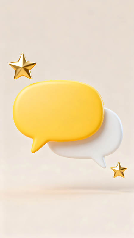 两个对话气泡和两颗星星的3D效果图片