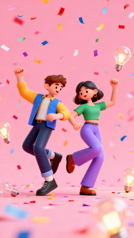 卡通人物庆祝场景热闹快乐图片