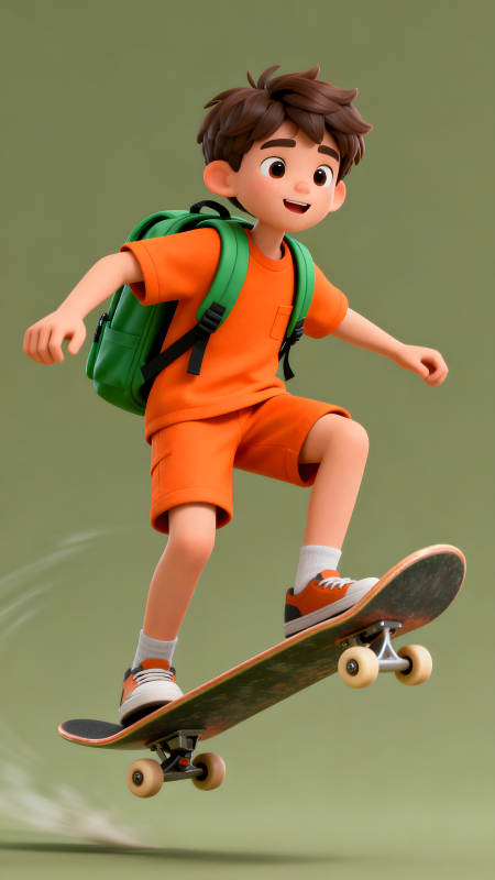 卡通男孩玩滑板充满活力动感图片