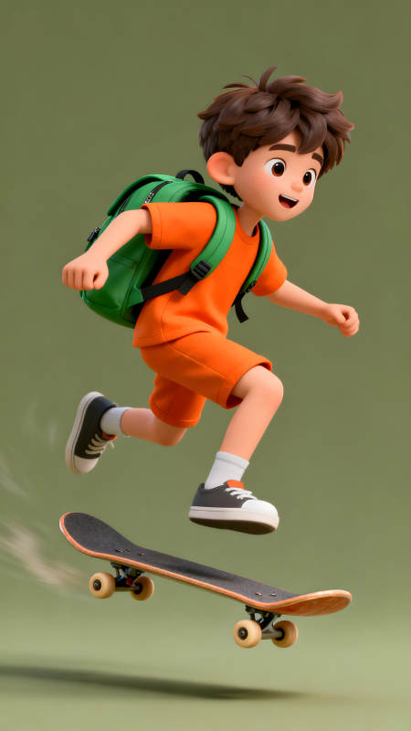 卡通男孩玩滑板开心地飞跃图片