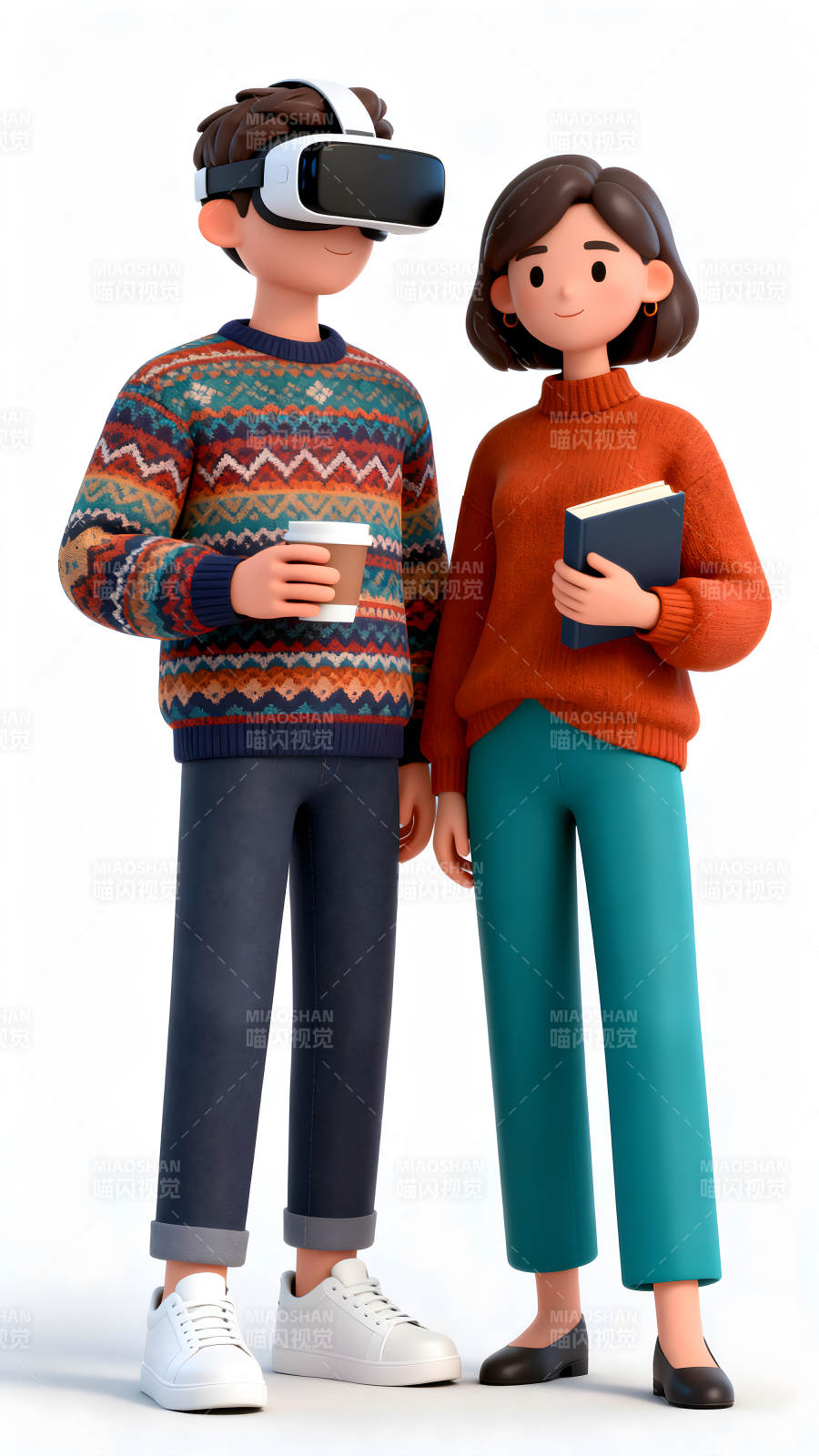 VR爱好者和读书人形象展示图片
