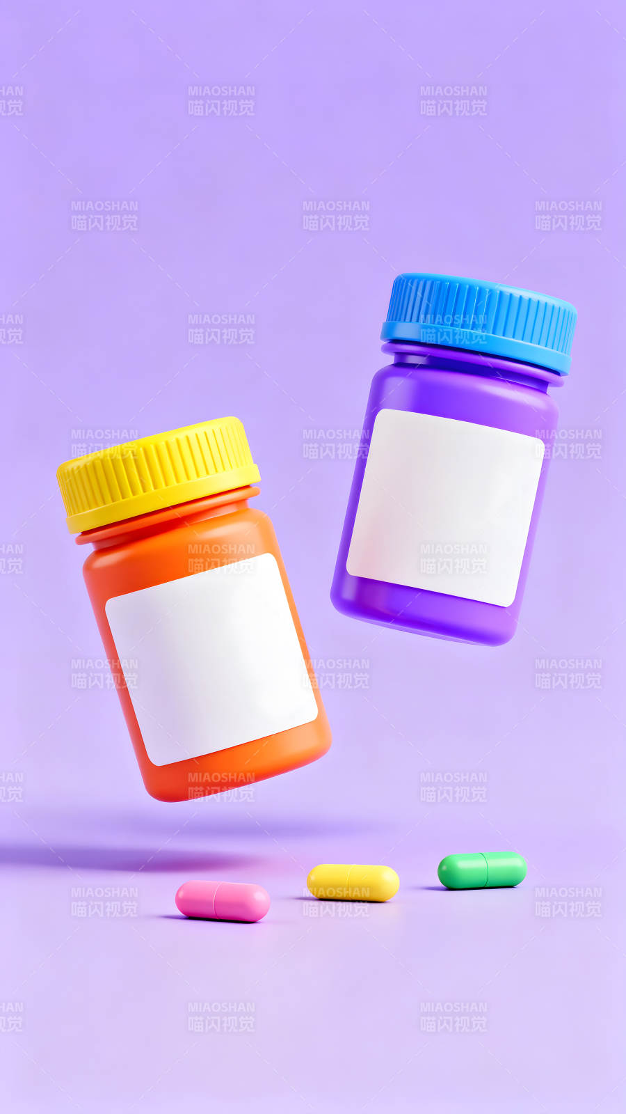 药瓶和药丸的彩色简约设计图片