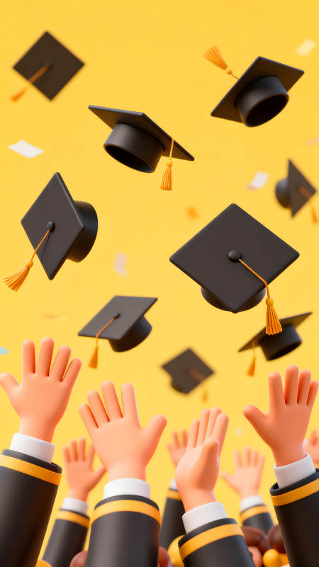 毕业庆典学士帽飞扬图片