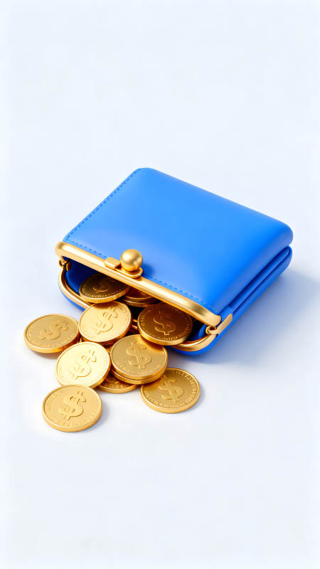 蓝色钱包金币外溢图片