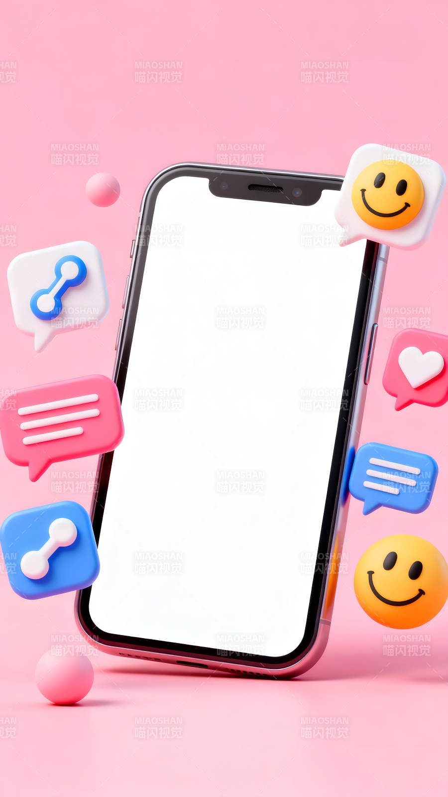 手机社交图标粉色背景图片