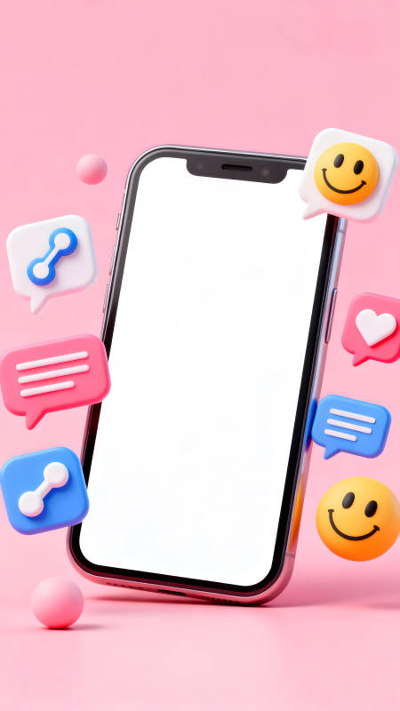 手机社交图标粉色背景图片