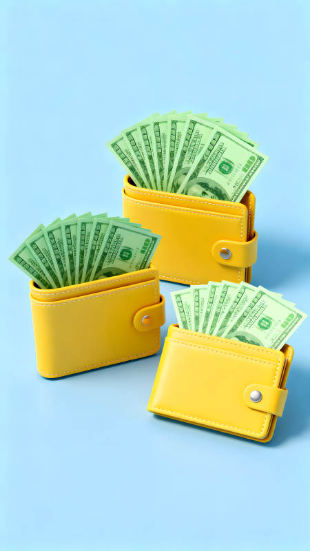 钱包与百元美钞的特写展示图片