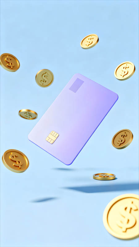 金币环绕信用卡金融概念视觉图片