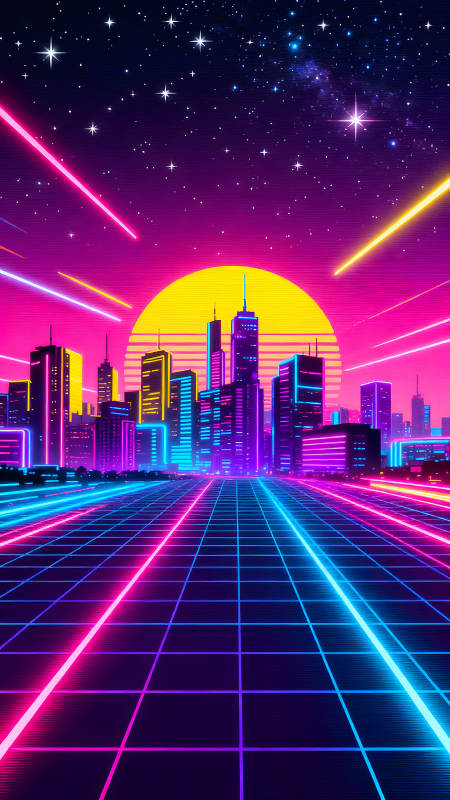 霓虹城市夜景下的复古未来风图片