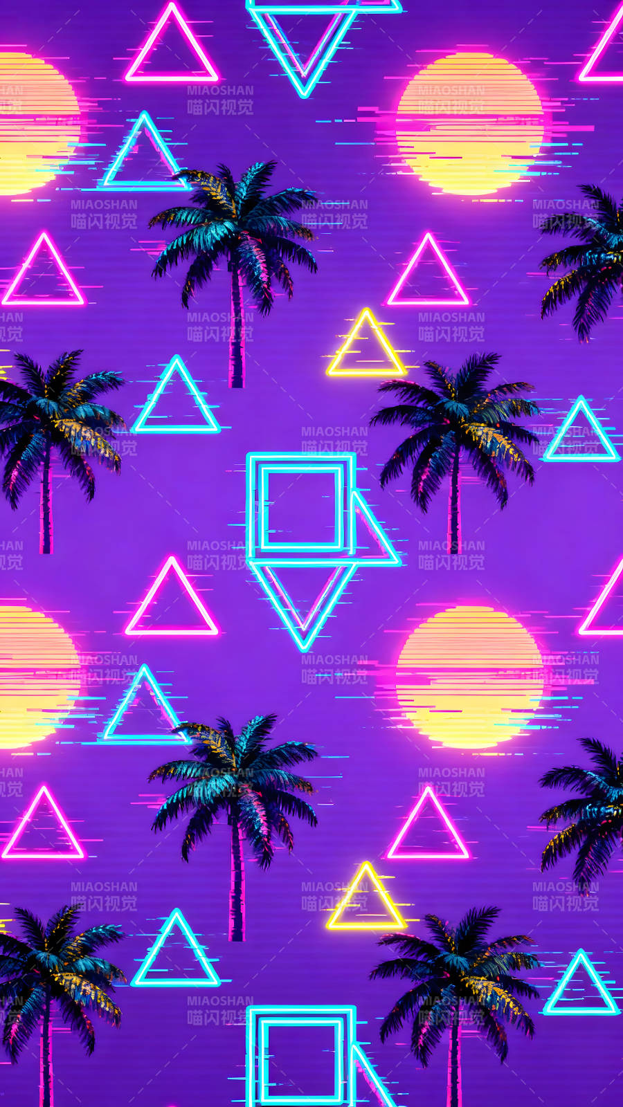 霓虹灯风格的复古热带风景图片