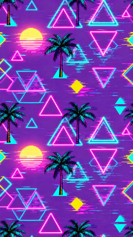 霓虹灯背景下的热带风光图片