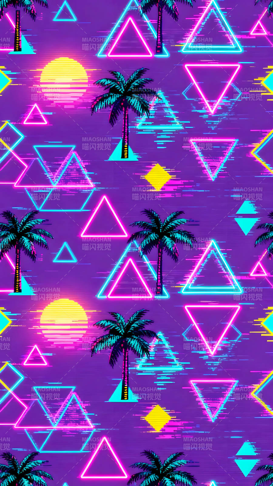 霓虹灯背景下的热带风光图片