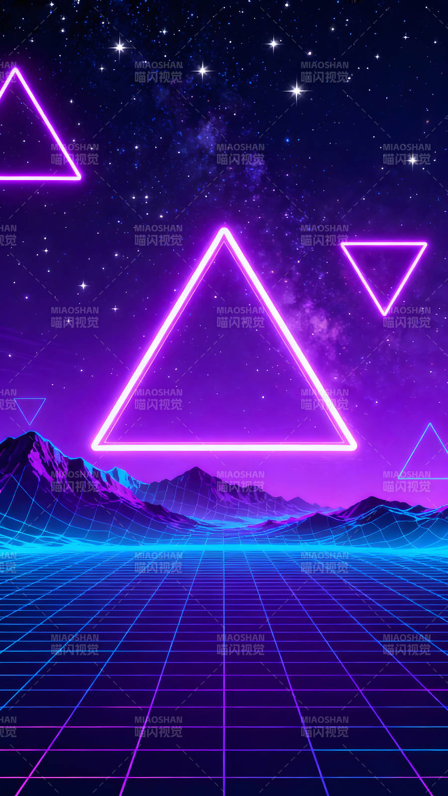 赛博朋克风格的星空与几何图形图片