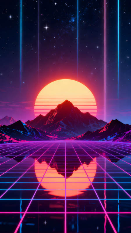 复古风格景色太阳山脉网格图片