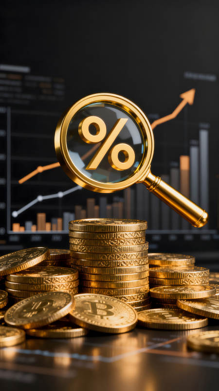金币放大镜展现投资分析图片